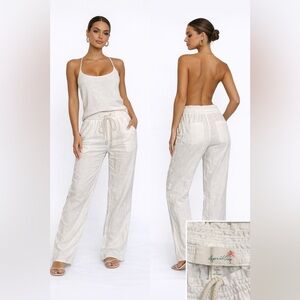 Light Linen Drawstring Pants  - white